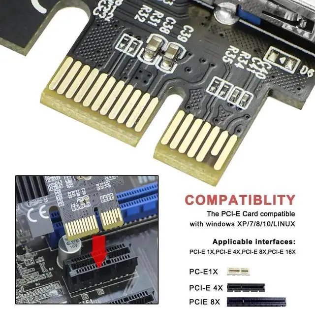 Alt view image 2 of 7 - WRIARICH PCIe 1X to 16X Riser Card, 1 to 4 Slot USB3.0 Adapter for Mining, No Cable