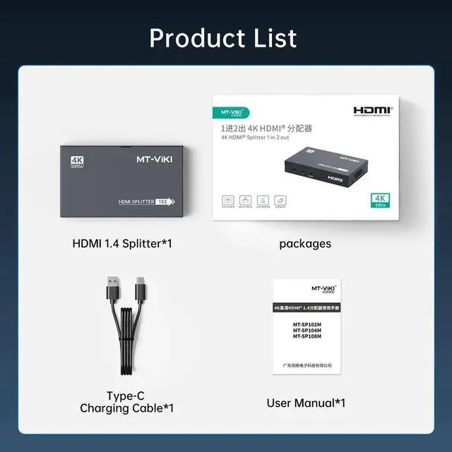 Alt view image 6 of 7 - WRIARICH MT-VIKI Upgraded Slim Powered 1 in 2 Out HDMI Splitter, 4K@30Hz 1x2 Mirror Duplicator for Dual Monitors, Compatible with PS4 Fire Stick HDTV Monitor Projector
