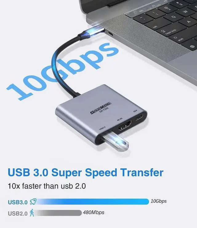 Alt view image 5 of 7 - 3 in 1 USB C Multiport AV Adapter, 4K@60Hz Type-C to HDMI Converter with 100W PD Charging & USB 3.0 Port, Compatible with MacBook Pro/Air, Switch, Steam Deck, Rog Ally, iPhone, iPad Pro, Samsung Galax