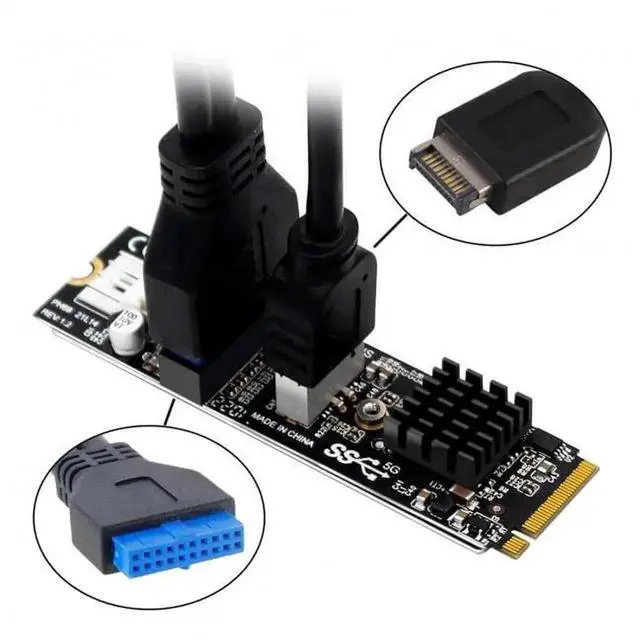 Alt view image 2 of 7 - WRIARICH M.2 M-Key to Type-E USB 3.1 Adapter Card, 5Gbps for Motherboard Front Panel