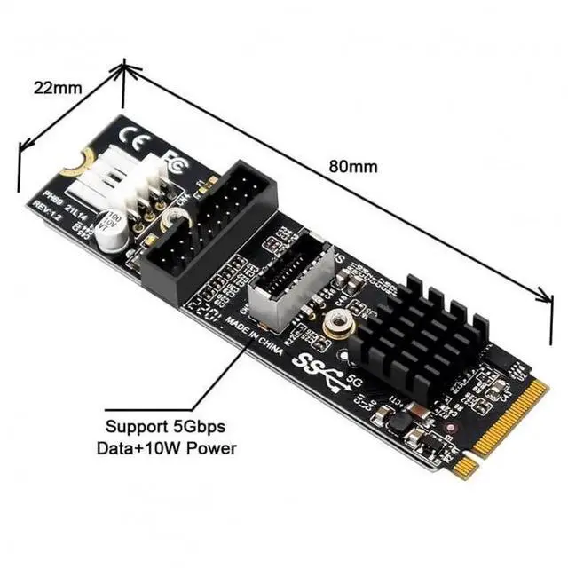 Alt view image 6 of 7 - WRIARICH M.2 M-Key to Type-E USB 3.1 Adapter Card, 5Gbps for Motherboard Front Panel
