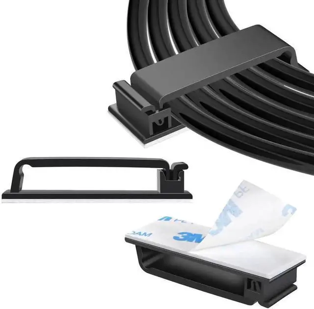 Main image of WRIARICH 50Pcs Large Size Black Self-Adhesive Cable Clips, Cord Holder Wire Organizer for Desk Wall Car TV PC Ethernet Cable Management