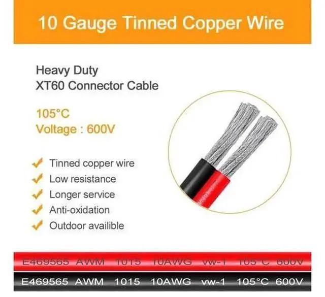 Alt view image 3 of 6 - WRIARICH XT60i Female to O-Ring Lug Terminal Extension Cable 2 Pack, 10AWG 6.6FT(2M) Heavy Gauge Power Wire, Over 16A XT60i-f O Ring Connector Cord for RC LiPo Battery, DIY Portable Power Projects