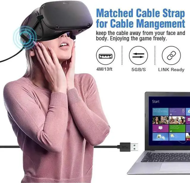 Alt view image 3 of 7 - WRIARICH 13FT/4M USB-A to USB-C Cable, 10Gbps High Speed Link Cable for Oculus Quest, Steam VR, Fast Charging & Data Sync