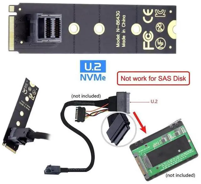 Alt view image 3 of 7 - WRIARICH 2280 U.2 SFF-8639 NVMe PCIe 4.0 SSD Adapter Kit, SFF-8643 Mini SAS HD to U.2 Converter Compatible with Intel P3600 P3700 750 Series SSD