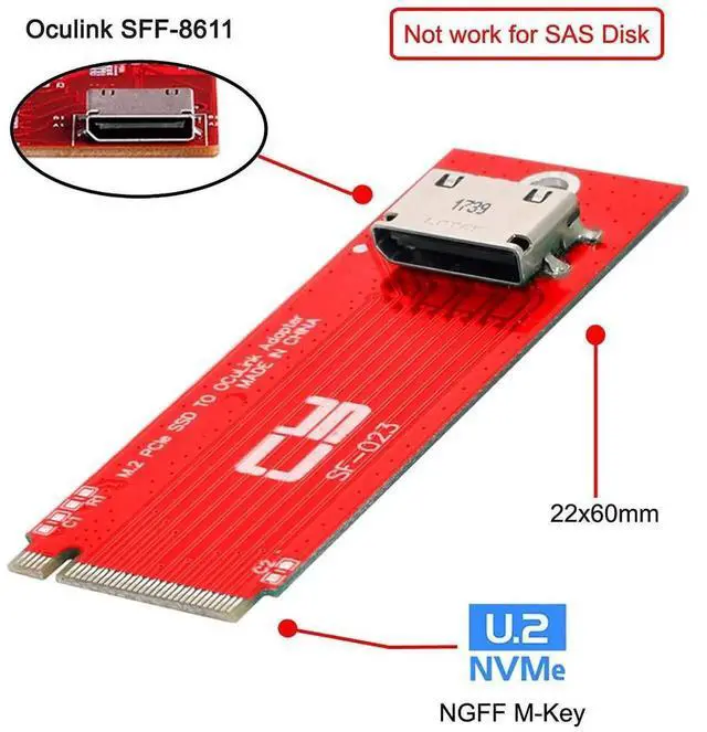 Alt view image 2 of 7 - WRIARICH M.2 M-Key to OCuLink SFF-8612 SFF-8611 Adapter, PCIe 4.0 for 2260 NVMe SSD