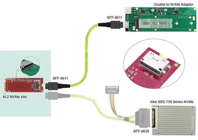 Alt view image 4 of 7 - WRIARICH M.2 M-Key to OCuLink SFF-8612 SFF-8611 Adapter, PCIe 4.0 for 2260 NVMe SSD