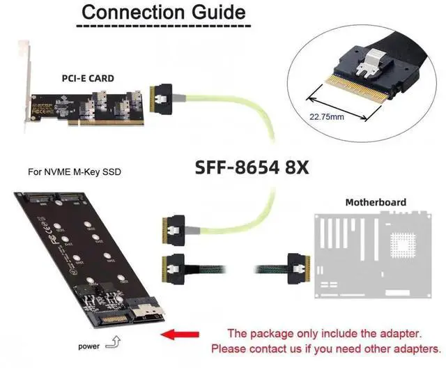 Alt view image 5 of 7 - WRIARICH Dual M.2 Key-M NVMe to SFF-8087 SFF-8654 Slimline 8X PCIe 3.0/4.0 VROC RAID0 Hyper Adapter Card, AHCI NVMe Breakout Riser Storage Controller Card