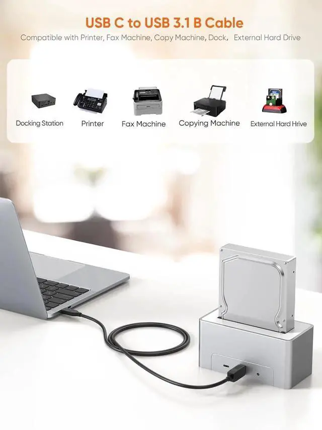 Alt view image 5 of 7 - WRIARICH 10FT/3M USB C to USB 3.1 Type B Cable, 5Gbps Data Cord for MacBook, External Hard Drive, Docking Station, Scanner, Black