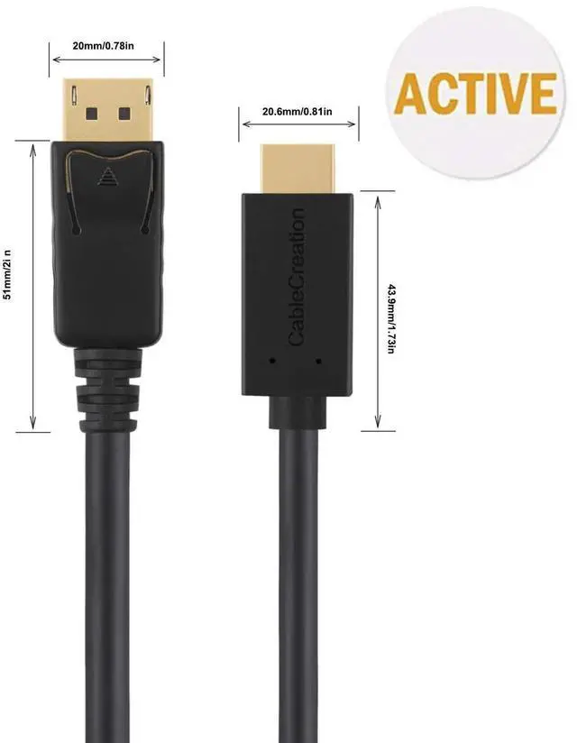 Alt view image 3 of 7 - WRIARICH 6FT/1.8M Active DisplayPort 1.2 to HDMI Cable, Black, Support 4K@2K, 3D Audio Video & Eyefinity Multi-Screen