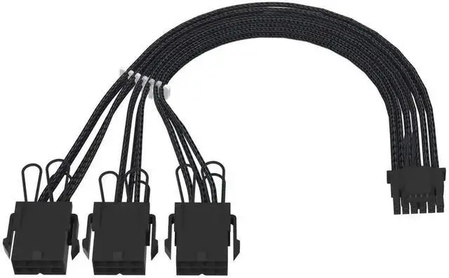 Alt view image 2 of 7 - WRIARICH PCIe 5.0 16-Pin (12+4) to 3x8 PCIe Sleeved Extension Cable, 12VHPWR 16AWG GPU Power Extension Cord Compatible with RTX 3090Ti RTX 4080 RTX 4090 All Modular PSU