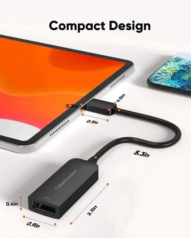Alt view image 6 of 7 - 8K USB C to DisplayPort 1.4 Adapter, 40Gbps USB Type-C to DP Converter Supports 8K@60Hz, 4K@144Hz HDR, Thunderbolt 4/3 USB4 Compatible for Valve Index, Oculus Rift S, MacBook, iPhone 15, Dell XPS