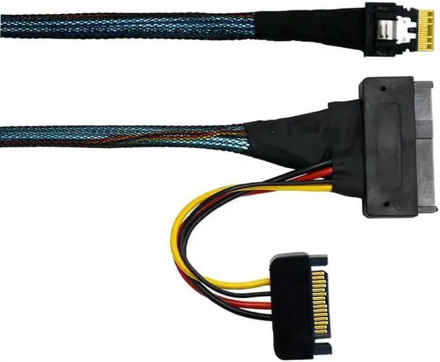 Alt view image 2 of 5 - WRIARICH 100cm Slim SAS SFF-8654 4i to SFF-8639 U.2 NVMe SSD Cable with 15Pin SATA Power, PCIe 4.0 High-Speed Internal Storage Data Cable