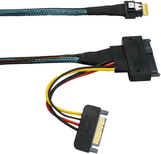 Alt view image 3 of 5 - WRIARICH 100cm Slim SAS SFF-8654 4i to SFF-8639 U.2 NVMe SSD Cable with 15Pin SATA Power, PCIe 4.0 High-Speed Internal Storage Data Cable