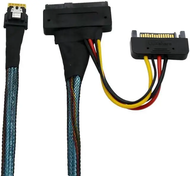 Alt view image 5 of 5 - WRIARICH 100cm Slim SAS SFF-8654 4i to SFF-8639 U.2 NVMe SSD Cable with 15Pin SATA Power, PCIe 4.0 High-Speed Internal Storage Data Cable