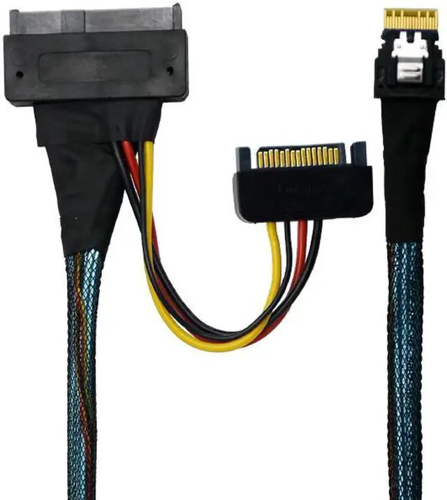 Main image of WRIARICH 100cm Slim SAS SFF-8654 4i to SFF-8639 U.2 NVMe SSD Cable with 15Pin SATA Power, PCIe 4.0 High-Speed Internal Storage Data Cable