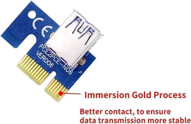 Alt view image 2 of 6 - WRIARICH Ver006 PCI-E Mining GPU Riser Card, 1X to 16X Extender with 0.6M USB 3.0 Cable & SATA to 6Pin Power Wire, Blue