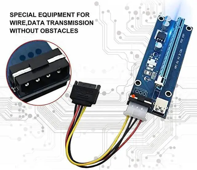 Alt view image 3 of 6 - WRIARICH Ver006 PCI-E Mining GPU Riser Card, 1X to 16X Extender with 0.6M USB 3.0 Cable & SATA to 6Pin Power Wire, Blue