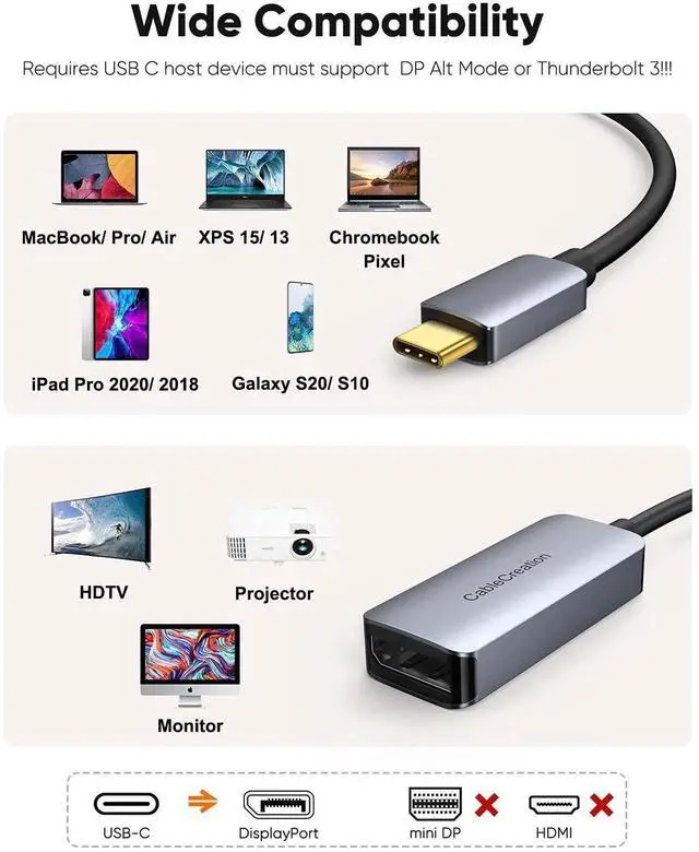 Alt view image 6 of 7 - WRIARICH 8K USB C to DisplayPort 1.4 Adapter 40Gbps, Thunderbolt 3/4 to DP Converter Support 8K@60Hz 4K@144Hz HDR for Valve Index, Oculus Rift S, MacBook, iPhone 15, Dell XPS