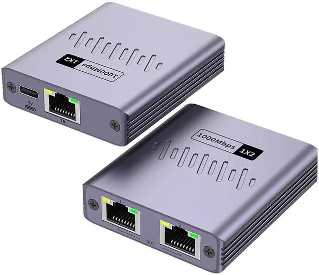 Main image of WRIARICH 1 to 2 Gigabit RJ45 Ethernet Splitter with USB Power Cord, 1000Mbps 1-In 2-Out LAN Extender Adapter, Supports 2 Devices Online Simultaneously, Compatible with Cat5/Cat5e/Cat6/Cat7/Cat8 Cables