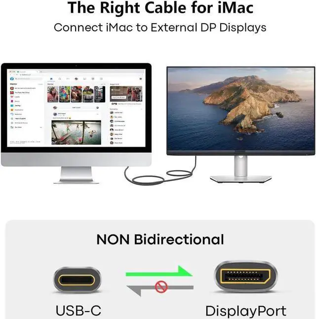 Alt view image 2 of 7 - WRIARICH USB C to DisplayPort 1.4 , 8K 60Hz Thunderbolt 4/3 /USB4 to DP Cable 10FT/3M(4K 60Hz 144Hz 120Hz 2K 240Hz) 32.4Gbps HBR3 Alt Mode Adapter for Mac Studio, MacBook Pro, XPS Black