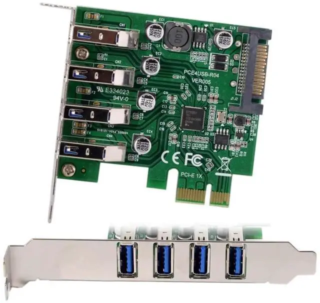 Alt view image 2 of 7 - WRIARICH Low Profile 4-Port PCIe USB 3.0 Expansion Card, PCI Express X1 USB Hub Adapter 5Gbps for Desktop Motherboard