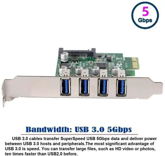 Alt view image 6 of 7 - WRIARICH Low Profile 4-Port PCIe USB 3.0 Expansion Card, PCI Express X1 USB Hub Adapter 5Gbps for Desktop Motherboard