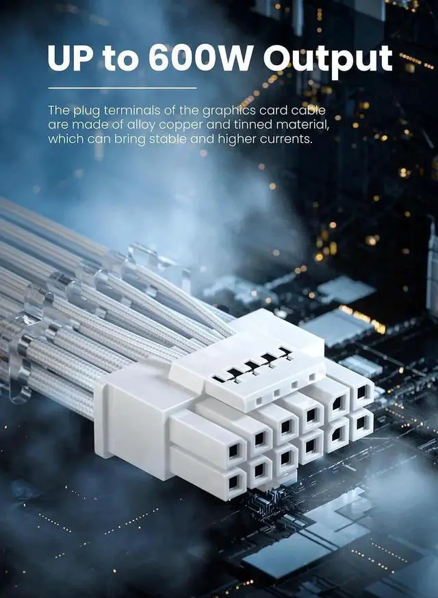 Alt view image 2 of 7 - WRIARICH 70cm 12VHPWR 16Pin(12+4) Male to Male Sleeved GPU Power Cable, PCIe 5.0 ATX3.0 600W 12V-2x6 Modular PSU Cord, White, Compatible with RTX 3090Ti/4070Ti/4080/4090/5090/5080/5070/5070Ti