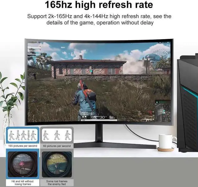Alt view image 2 of 7 - WRIARICH 8K DisplayPort Cable 1.4, 16.4ft Nylon Braided UHD DP Cable (8K@60Hz,4K@144Hz) Ultra High Speed DisplayPort to DisplayPort Cable 32.4Gbps, and HBR3 for PC, Laptop, HDTV Gaming Monitor- Black