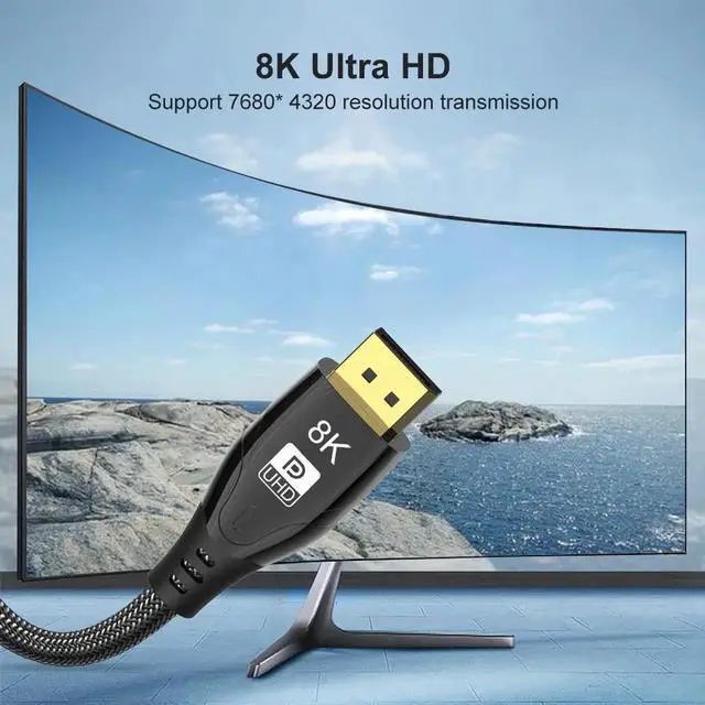 Alt view image 4 of 7 - WRIARICH 8K DisplayPort Cable 1.4, 16.4ft Nylon Braided UHD DP Cable (8K@60Hz,4K@144Hz) Ultra High Speed DisplayPort to DisplayPort Cable 32.4Gbps, and HBR3 for PC, Laptop, HDTV Gaming Monitor- Black