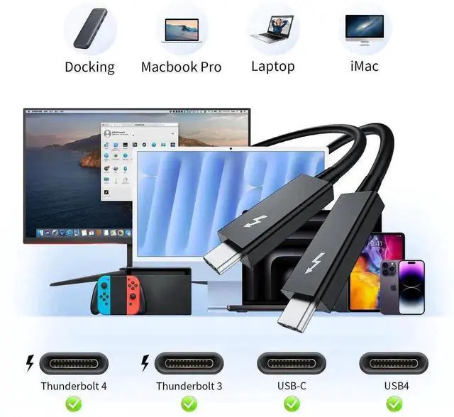 Alt view image 6 of 7 - WRIARICH 2.3ft/0.7m Thunderbolt 3 Cable, USB-C to USB-C, 40Gbps, 100W Charging, 5K/4K@60Hz Video for MacBook, Docking Station, Dell, iPad Air 4 & iPad Pro 2025