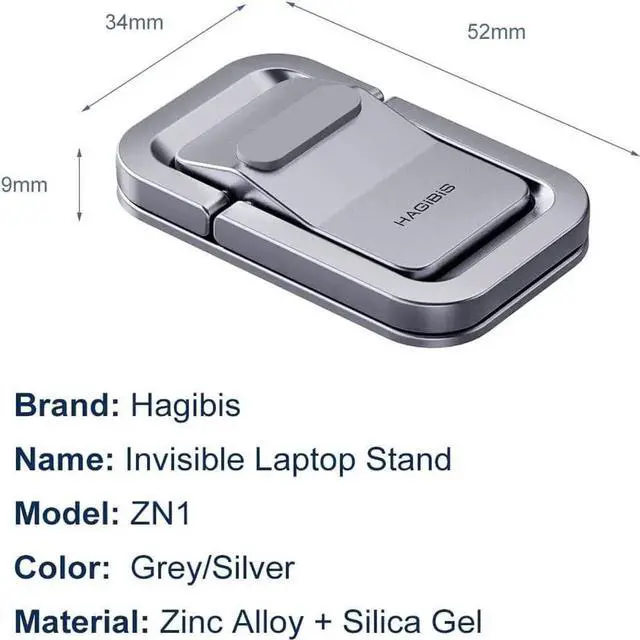 Alt view image 6 of 7 - WRIARICH Grey Adjustable Height Aluminum Laptop Stand, Portable Invisible Ergonomic Laptop Riser Cooling Kickstand Fit 12-17 Inch Laptops & Tablets, Compatible with MacBook Pro Air