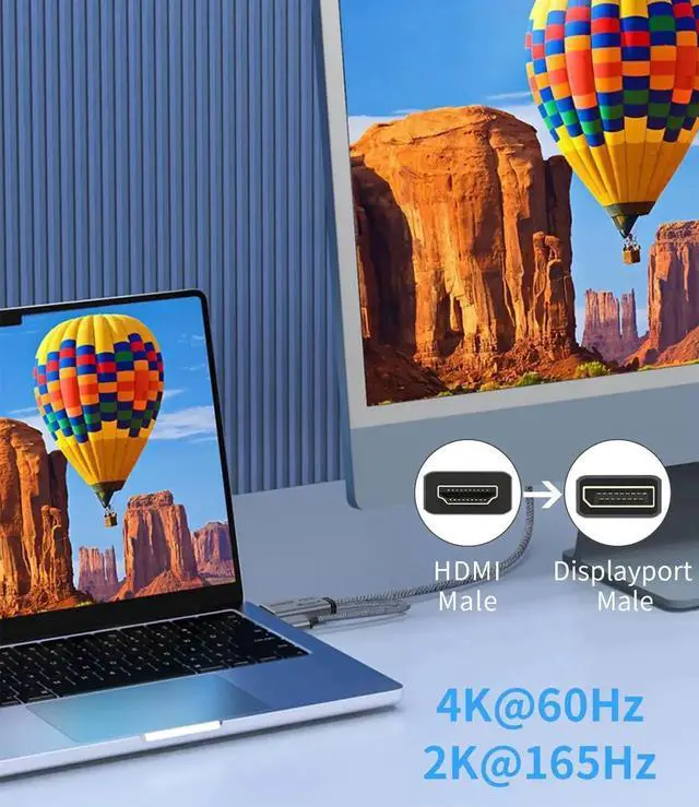 Alt view image 5 of 7 - WRIARICH 1.05M HDMI Male to DP Male Cable with USB Power, 4K@60Hz 2K@120Hz 1080P@165Hz for PS5, Xbox, Laptops