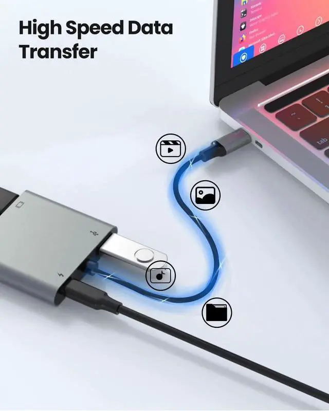 Alt view image 2 of 7 - USB C to Dual HDMI MST Adapter, 4K@60Hz Dual Monitor Splitter with 100W PD Charging & Extra USB-A Port, Supports Triple Separate Extended Screens on Windows, Only Mirror Mode Available for macOS Lapto