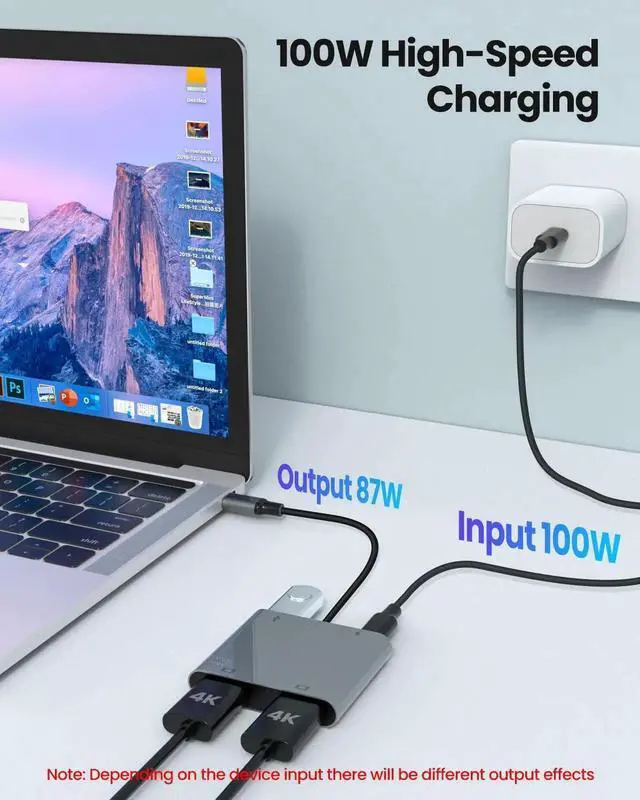 Alt view image 6 of 7 - USB C to Dual HDMI MST Adapter, 4K@60Hz Dual Monitor Splitter with 100W PD Charging & Extra USB-A Port, Supports Triple Separate Extended Screens on Windows, Only Mirror Mode Available for macOS Lapto