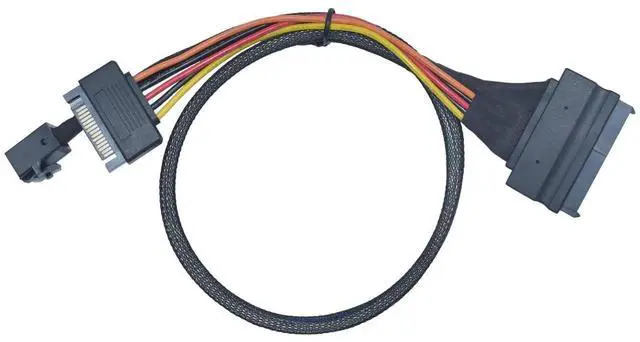 Alt view image 2 of 4 - WRIARICH 50cm/1.6ft SFF-8643 Mini SAS HD to U.2 SFF-8639 NVMe Cable with 15Pin SATA Power, Internal High-Speed Storage Cable for Motherboard U.2 SSD Expansion