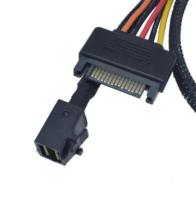 Alt view image 3 of 4 - WRIARICH 50cm/1.6ft SFF-8643 Mini SAS HD to U.2 SFF-8639 NVMe Cable with 15Pin SATA Power, Internal High-Speed Storage Cable for Motherboard U.2 SSD Expansion