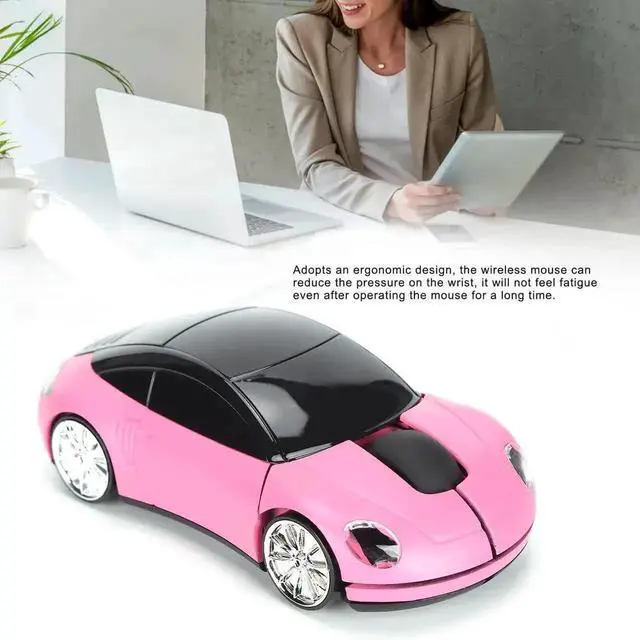 Alt view image 3 of 7 - WRIARICH Pink 2.4GHz Wireless Gaming Mouse, Cool 3D Sports Car Shaped Wireless Mouse with USB Receiver for PC Laptop Computer