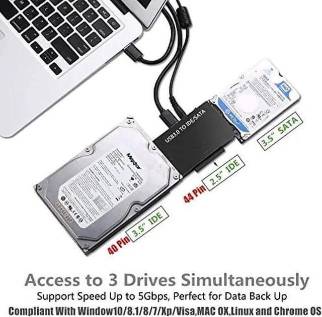 Alt view image 2 of 7 - WRIARICH USB 3.0 to SATA IDE Hard Drive Adapter Converter with Power Switch, Supports 2.5" 3.5" SATA HDD SSD & IDE Hard Disks, Max 4TB Storage Capacity
