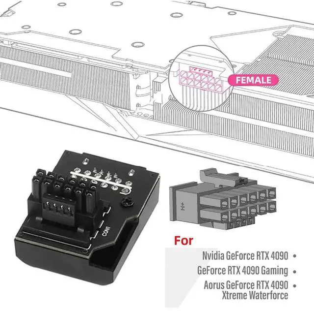 Alt view image 2 of 7 - WRIARICH Up Angled 90° 12VHPWR Male to Female Adapter, ATX3.0 PCIe5.0 12+4Pin GPU Power Extender, Compatible with RTX 3080, 3090Ti Series Graphics Cards