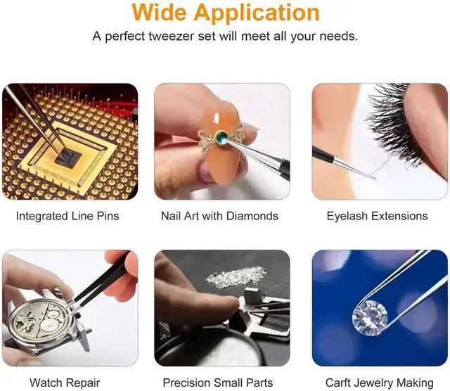 Alt view image 2 of 7 - WRIARICH 9PCS ESD Anti-Static Stainless Steel Precision Tweezers Kit for Soldering, Lab, Jewelry, Model & Craft