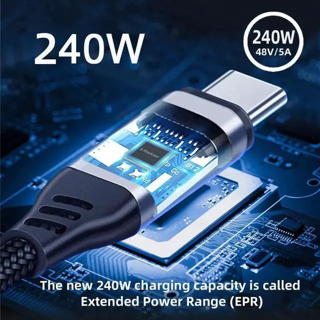 Alt view image 6 of 7 - WRIARICH 3M Up & Down Angled USB-C to USB-C Cable, 240W 48V 5A, 480Mbps, 100W Compatible for Laptops, Tablets & Phones