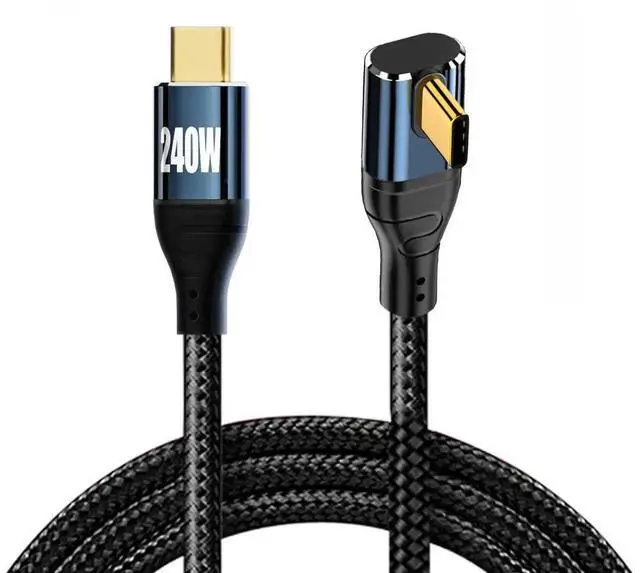 Alt view image 2 of 7 - WRIARICH 3M Low Profile Angled USB-C to USB-C Cable, 240W 48V 5A, 480Mbps, 100W Backward Compatible for Laptops, Tablets & Phones