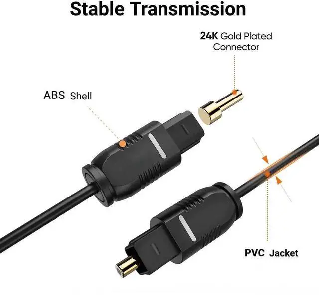 Alt view image 2 of 7 - WRIARICH 10FT Thin Toslink Optical Digital Audio Cable, 24K Gold Plated S/PDIF Fiber Optic Cord for TV Sound Bar Home Theater PS4 Xbox CD/DVD Player, Black