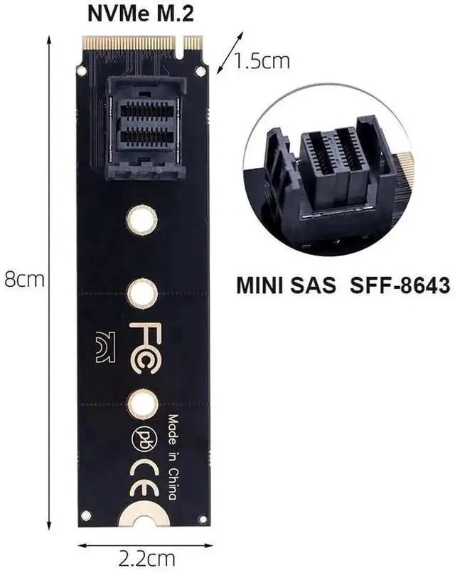 Alt view image 2 of 5 - WRIARICH M.2 M-Key NVMe to Mini SAS SFF-8643 Adapter Card, PCIe 3.0/4.0 x4 NGFF Converter for U.2 NVMe SSD Storage Expansion, Fit Desktop, Laptop & Server Motherboard