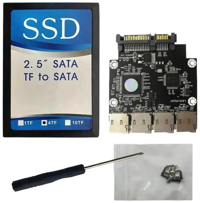 Main image of WRIARICH 4-Port TF SD to SATA Adapter Card, Micro SD Group RAID Controller for Self-Made SSD Storage, Wide Compatibility Memory Card SATA Converter
