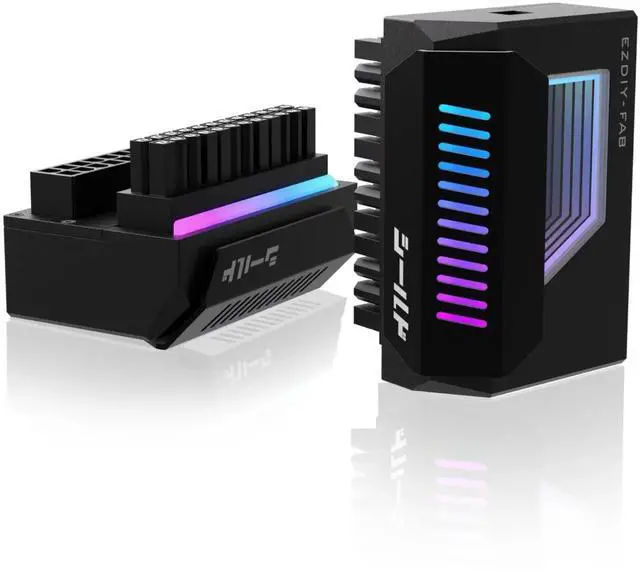 Main image of WRIARICH Black Shield ATX 24-Pin 180° Angle Adapter with Infinity Mirror ARGB Lighting, Female to Male Motherboard Power Connector, 5V 3Pin Addressable ARGB Sync, 1 Pack