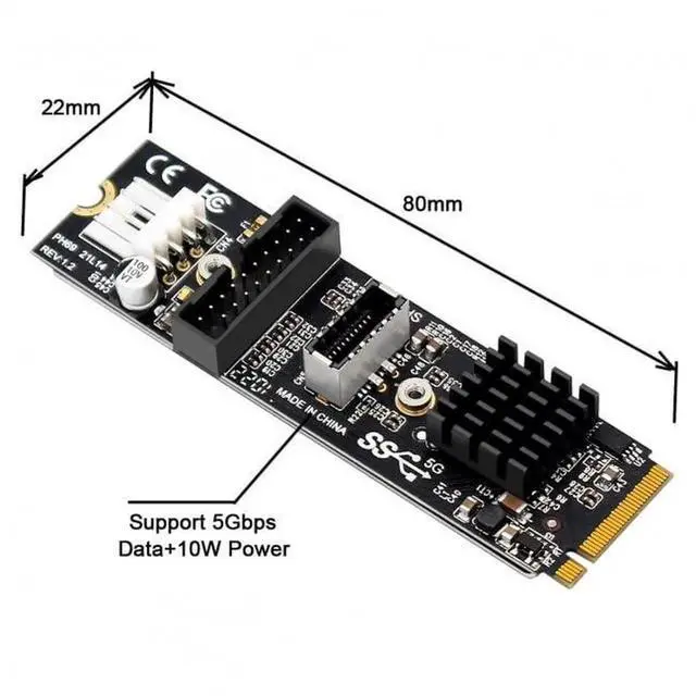 Alt view image 3 of 7 - WRIARICH M.2 NVME M-Key to USB 3.1 Type-E Front Panel Adapter, 5Gbps USB 2.0 Header Expansion Card for Motherboard
