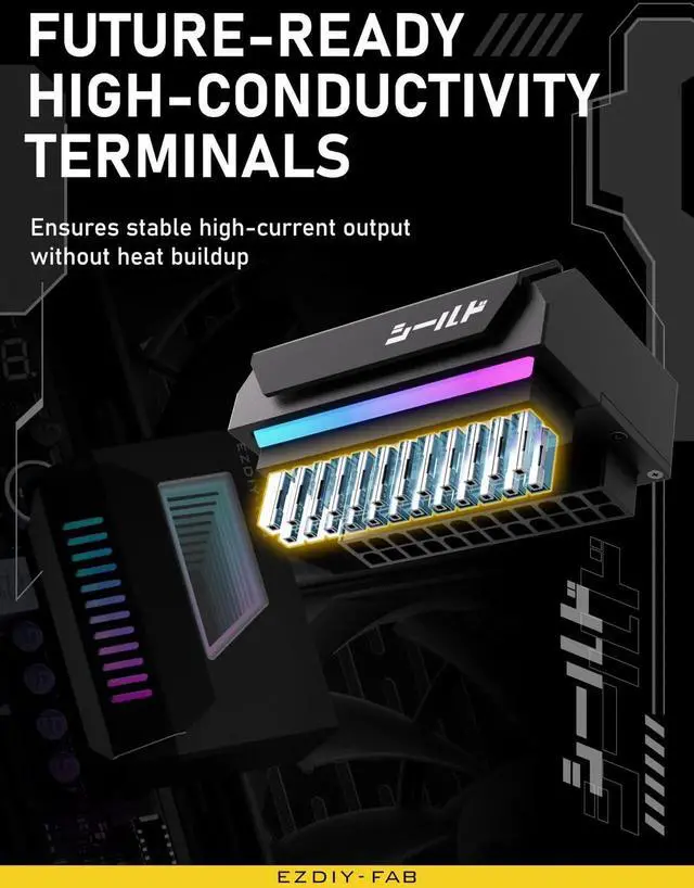 Alt view image 2 of 7 - WRIARICH Black Shield ATX 24-Pin 180° Angle Adapter with Infinity Mirror ARGB Lighting, Female to Male Motherboard Power Connector, 5V 3Pin Addressable ARGB Sync, 1 Pack