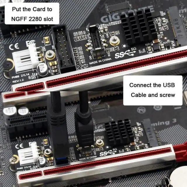Alt view image 6 of 7 - WRIARICH M.2 NVME M-Key to USB 3.1 Type-E Front Panel Adapter, 5Gbps USB 2.0 Header Expansion Card for Motherboard